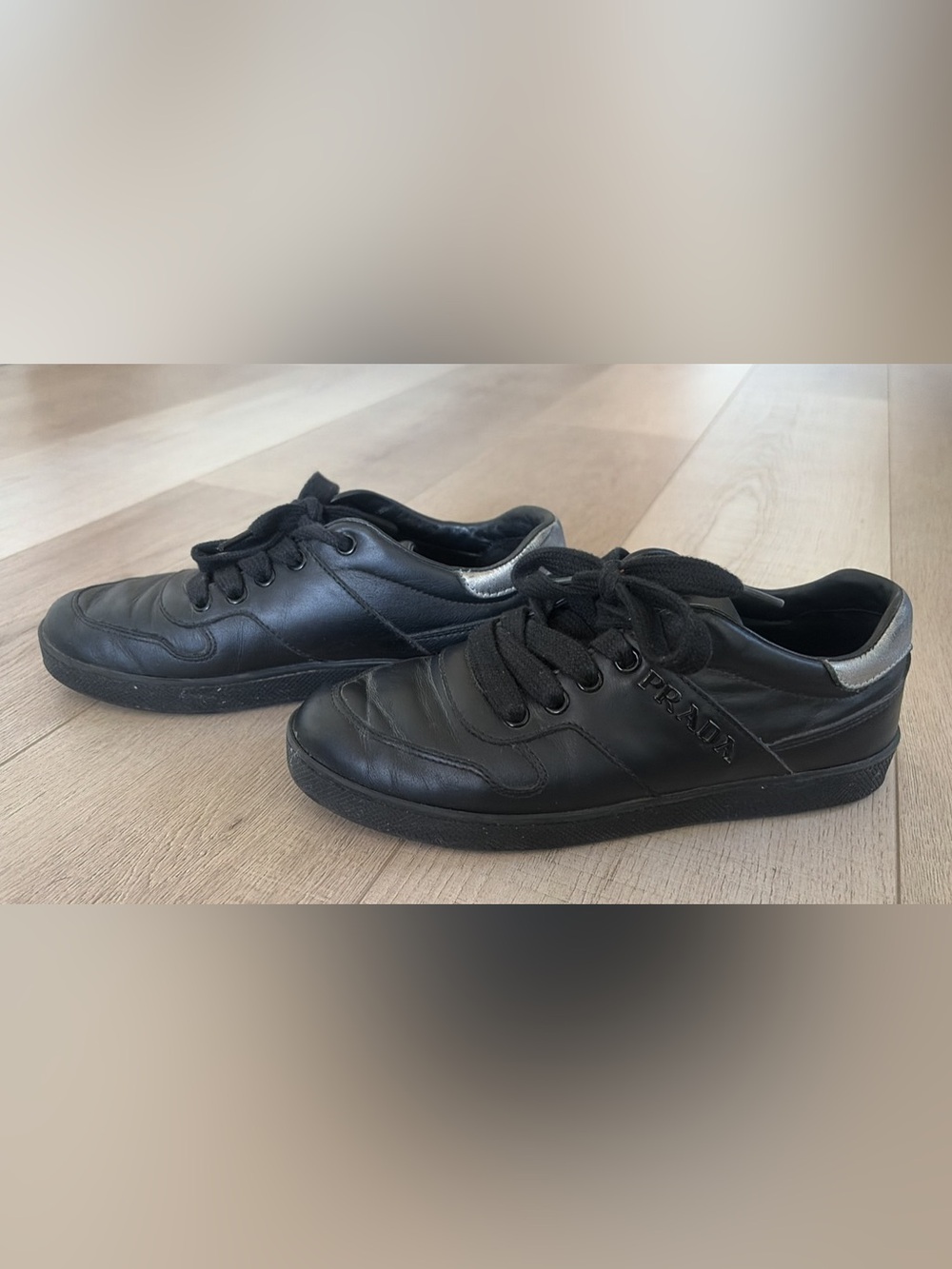 Authentic Prada Black Leather Sneakers – Size EU 35 / US 5